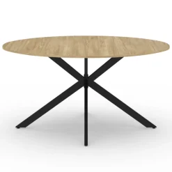 Table industrielle 8 personnes ovale bois et pied araignée noir 150 cm