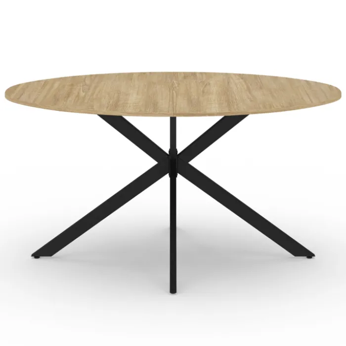 Table industrielle 8 personnes ovale bois et pied araignée noir 150 cm