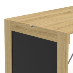 Table murale pliable MACCHIA avec étagères et tableau craie 2 personnes bois et noir