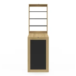 Table murale pliable MACCHIA avec étagères et tableau craie 2 personnes bois et noir