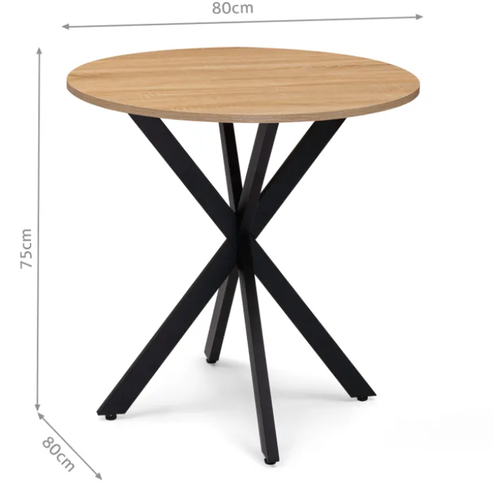 Table pied araignée ronde bois et métal noir 80 cm