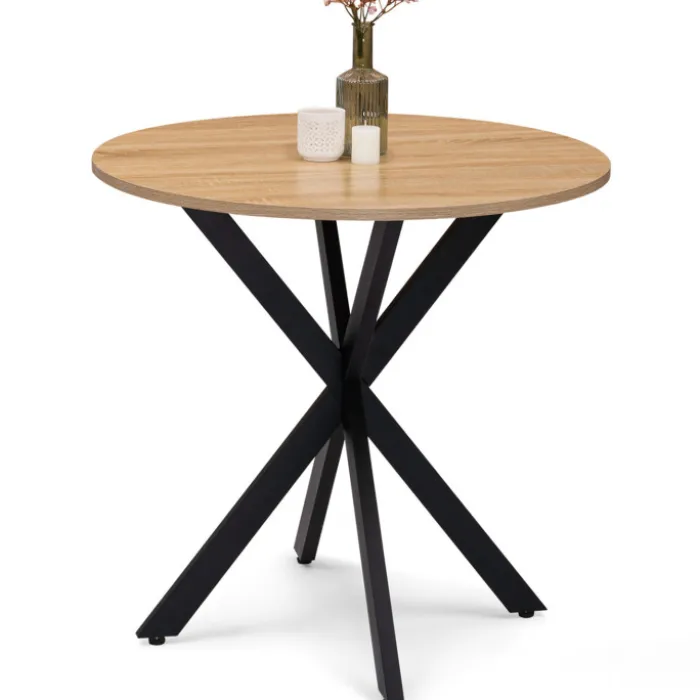 Table pied araignée ronde bois et métal noir 80 cm