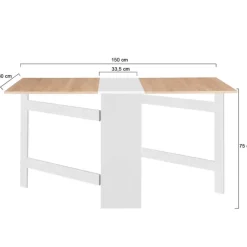 Table pliante blanche plateau bois avec double rangement central