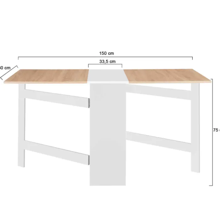 Table pliante blanche plateau bois avec double rangement central