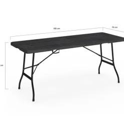 Table pliante d appoint portable 180 cm pour camping ou réception imitation bois noir