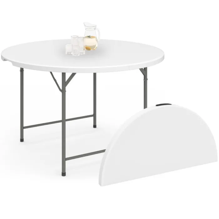Table pliante d'appoint portable ronde 122 cm camping ou réception avec housse blanche