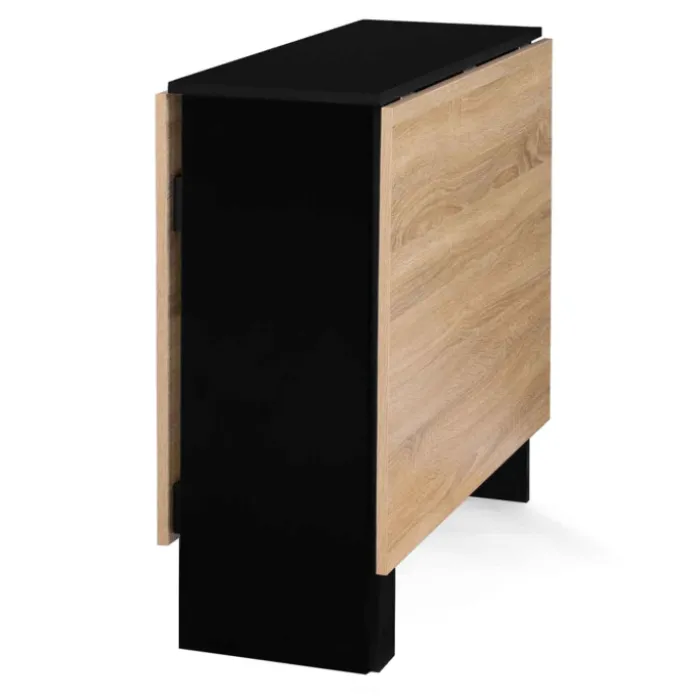Table pliante noire plateau bois avec double rangement central