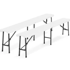 Table pliante portable blanche 1m80 et 2 bancs pliables