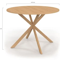 Table ronde 110 cm pour 6 personnes bois effet hêtre avec pied araignée