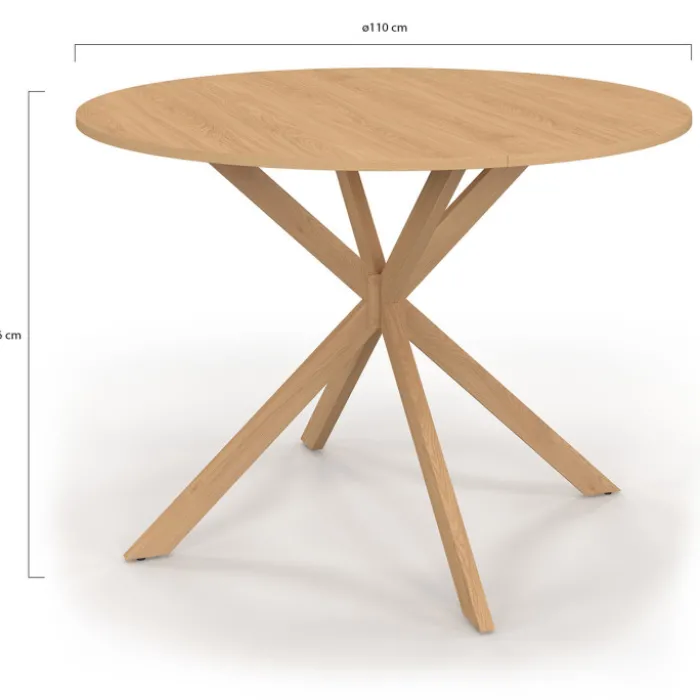 Table ronde 110 cm pour 6 personnes bois effet hêtre avec pied araignée