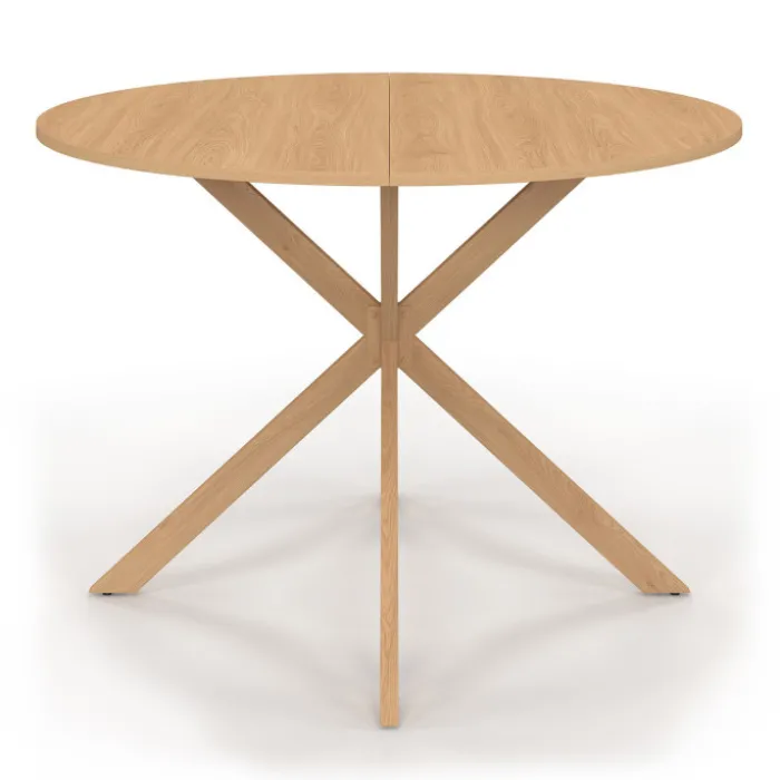 Table ronde 110 cm pour 6 personnes bois effet hêtre avec pied araignée