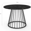 Table ronde à manger 110cm 6 personnes plateau effet marbre noir et pied filaire métal noir