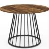 Table ronde à manger 110cm 6 personnes plateau bois foncé et pied filaire métal noir
