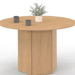 Table ronde 6 personnes bois effet hêtre 110 cm pied hexagonal