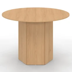 Table ronde 6 personnes bois effet hêtre 110 cm pied hexagonal