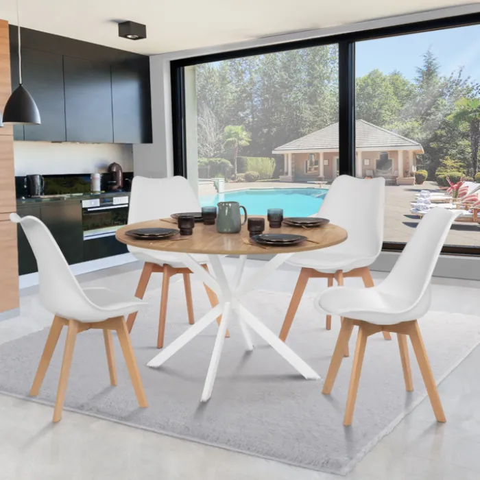 Table ronde bois et blanche 6 personnes industrielle