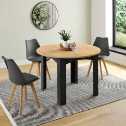 Table ronde extensible 4-8 personnes noir et bois