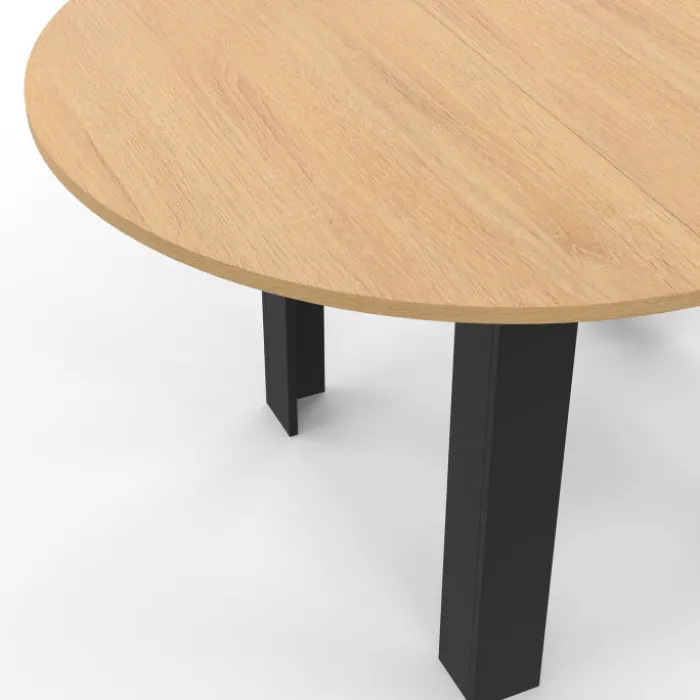Table ronde extensible 4-8 personnes noir et bois
