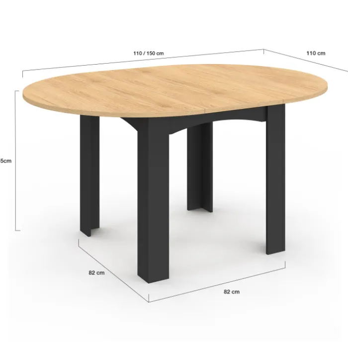 Table ronde extensible 4-8 personnes noir et bois