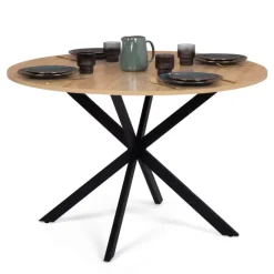 Table ronde noir et bois 4-6 personnes 110cm pied araignée