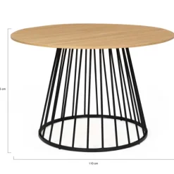 Table ronde pied filaire bois et noir 6 personnes