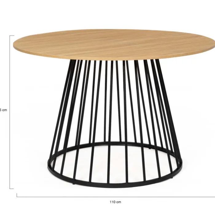 Table ronde pied filaire bois et noir 6 personnes