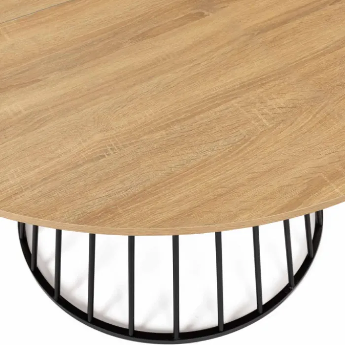Table ronde pied filaire bois et noir 6 personnes