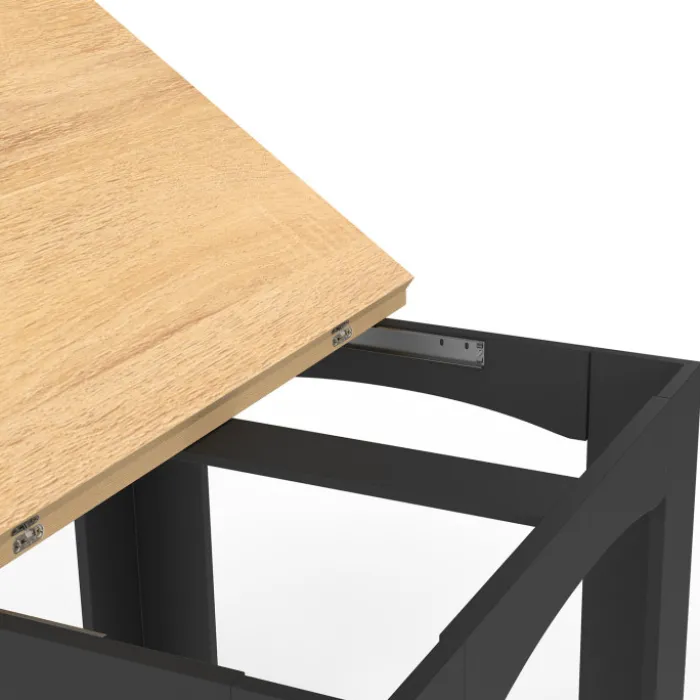 Table salle à manger extensible noire plateau façon hêtre