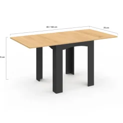 Table salle à manger extensible noire plateau façon hêtre