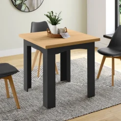 Table salle à manger extensible noire plateau façon hêtre