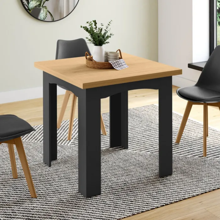 Table salle à manger extensible noire plateau façon hêtre