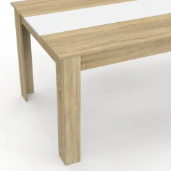 Table salle à manger moderne 160 cm imitation hêtre et blanc