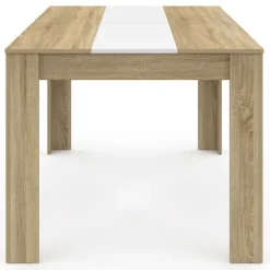 Table salle à manger moderne imitation hêtre et blanc