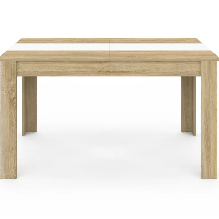 Table salle à manger moderne imitation hêtre et blanc