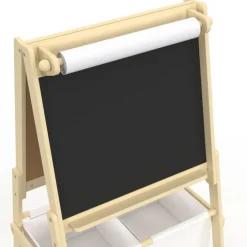 Tableau enfant 3 en 1 chevalet double face avec rouleau de papier et 2 paniers de rangement