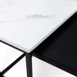 Tables basses gigognes effet marbre blanc et pieds en métal noir
