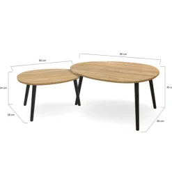 Tables basses gigognes scandinaves bois et noir - lot de 2
