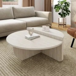 Tables basses rondes asymétriques effet travertin