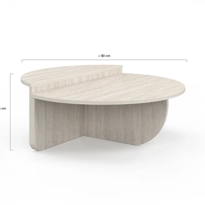 Tables basses rondes asymétriques effet travertin