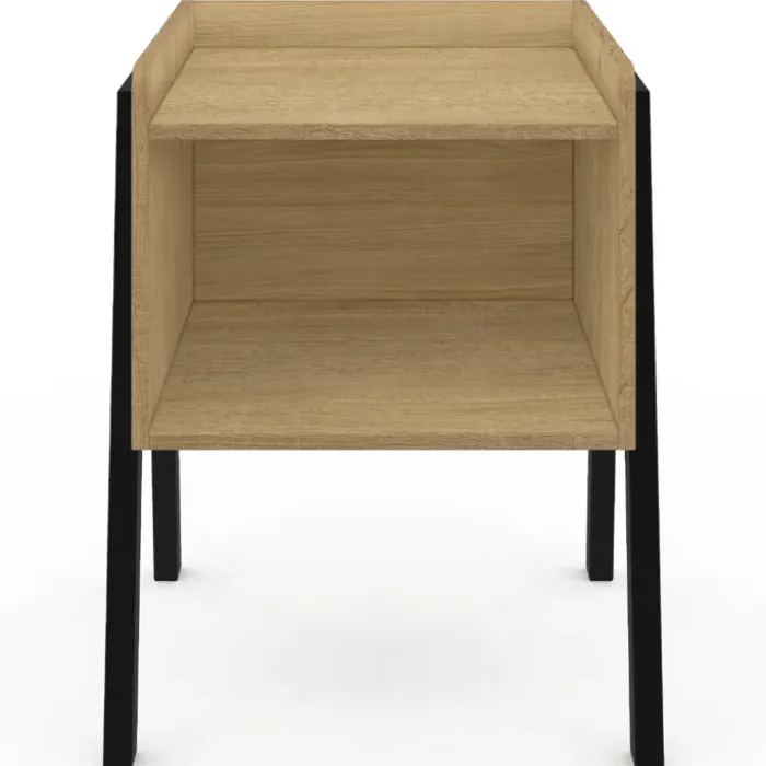 Tables de chevet 1 niche bois et pieds métal noir - lot de 2