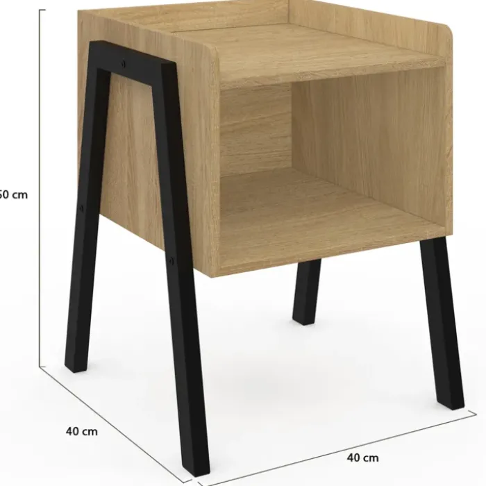 Tables de chevet 1 niche bois et pieds métal noir - lot de 2