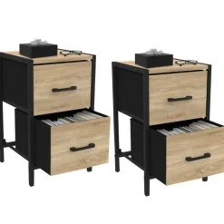 Tables de chevet 2 tiroirs en tissu style industriel - lot de 2