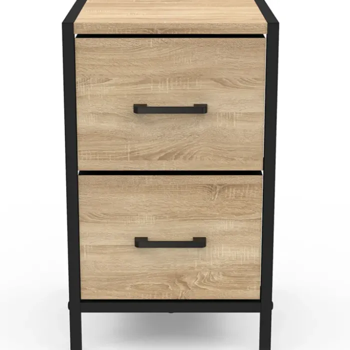 Tables de chevet 2 tiroirs en tissu style industriel - lot de 2