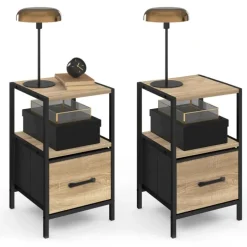 Tables de chevet avec 1 tiroir en tissu et 1 niche : lot de 2