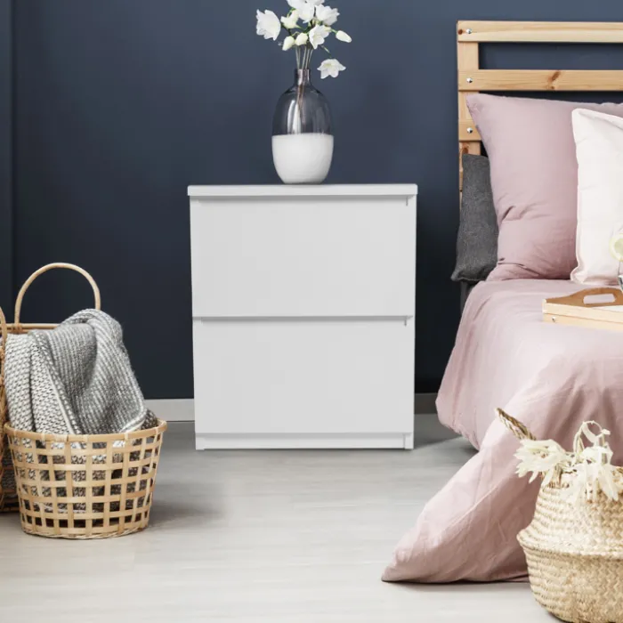 Tables de chevet bois blanc avec tiroirs