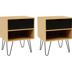 Tables de chevet bois et métal pieds épingle