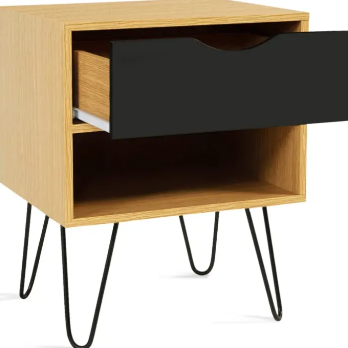 Tables de chevet bois et métal pieds épingle