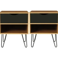 Tables de chevet bois et métal pieds épingle