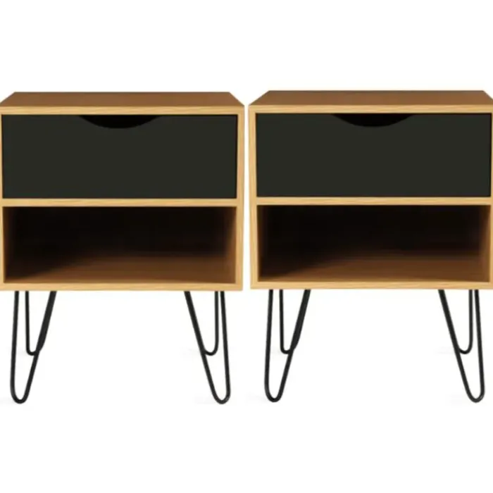 Tables de chevet bois et métal pieds épingle