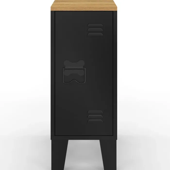 Tables de chevet industrielles plateau bois façon hêtre avec porte métal noir